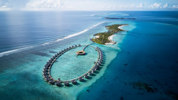 aerial view of the ritz-carlton resort in north male' atoll maldives