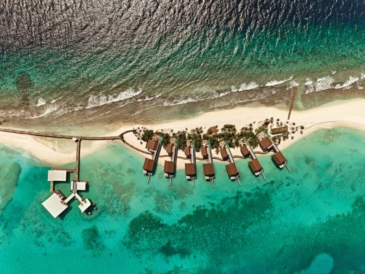 Aerial view of Somewhere Island at .Here resort in Baa Atoll